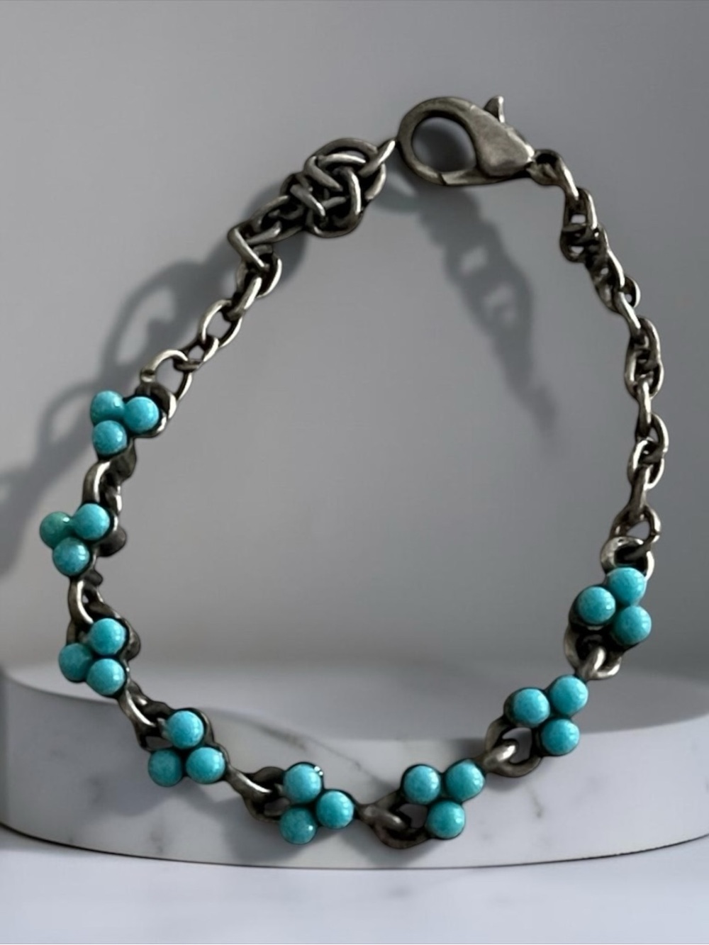 Turquoise Bead Floral Chain Bracelet - Women Jewelry